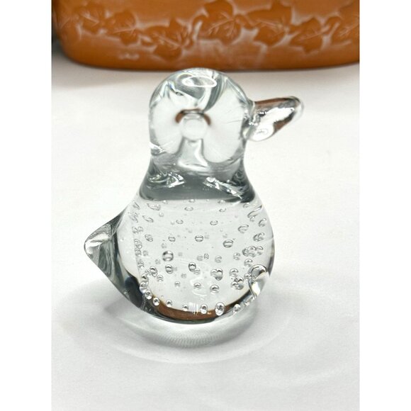 Handcrafted Clear Glass Duck Figurine With Bubble Design - Picture 2 of 6